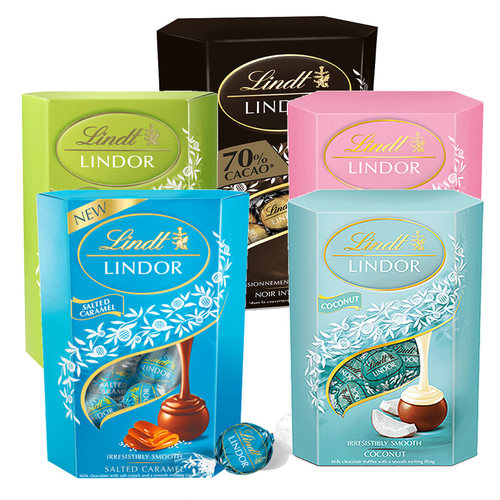 Lindt瑞士莲 软心草莓奶油白巧克力海盐味巧克力分享装休闲零食