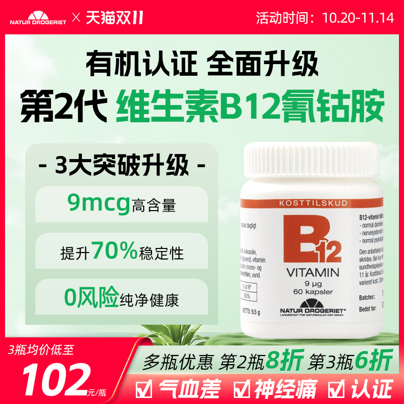 ND维生素B12氰钴胺的功效与作用正品官方旗舰店甲钴胺搭配叶酸