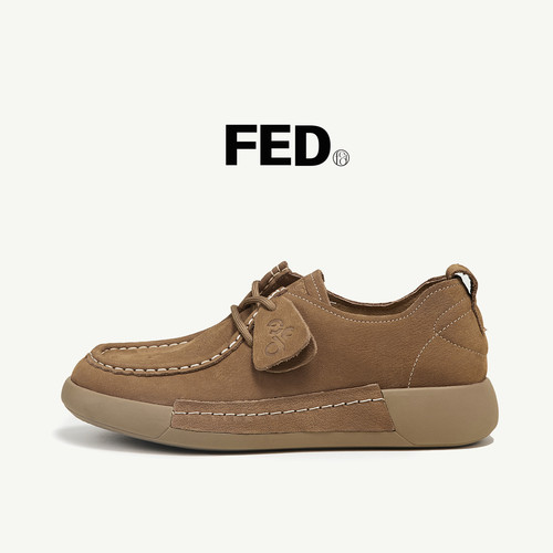 fed复古真皮厚底系带深口单鞋女