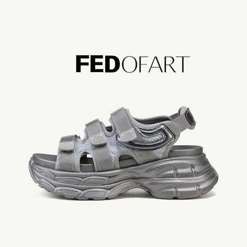 fed厚底增高魔术贴老爹凉鞋女