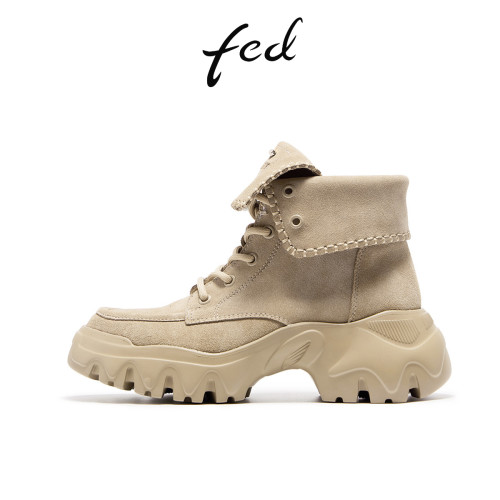 fed真皮厚底增高马丁靴女