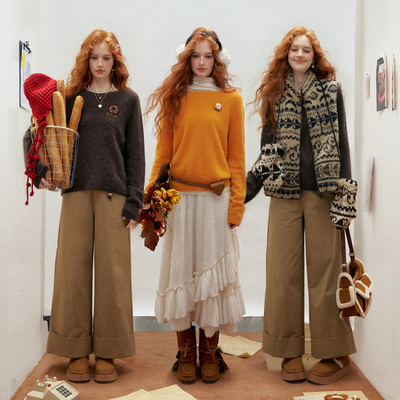 【所有女生的衣橱直播间】IHDXD套头毛衣/毛毛马甲/卡其色翻边裤