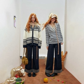 IHDXD 牛仔裤 提花毛衣 横条长袖