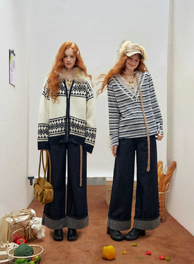 IHDXD 提花毛衣/横条长袖/牛仔裤