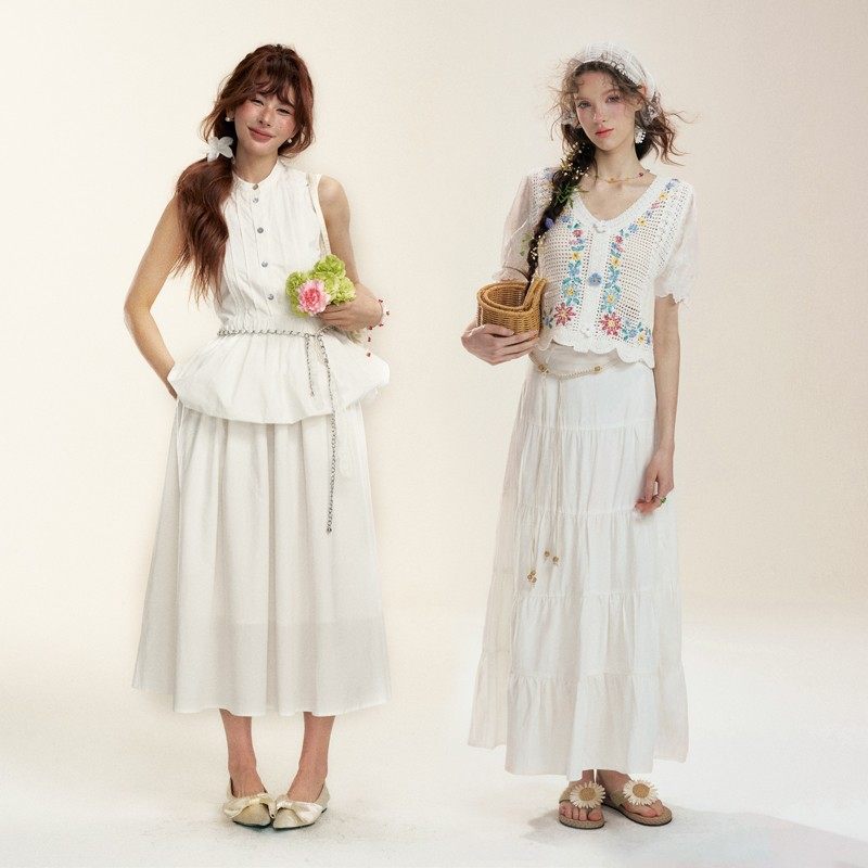 IHDXD 无袖上衣/白半裙/上衣/南法半裙