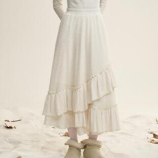 【赵今麦同款】IHDXD白色不规则设计半身裙女秋冬加厚A字裙雪地裙