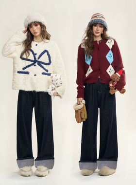 IHDXD蝴蝶结外套/菱格开衫