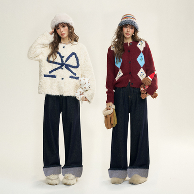 IHDXD蝴蝶结外套/菱格开衫