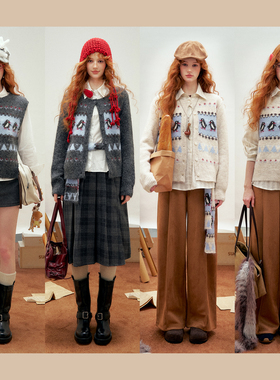 IHDXD企鹅开衫/企鹅背心/棕色阔腿裤