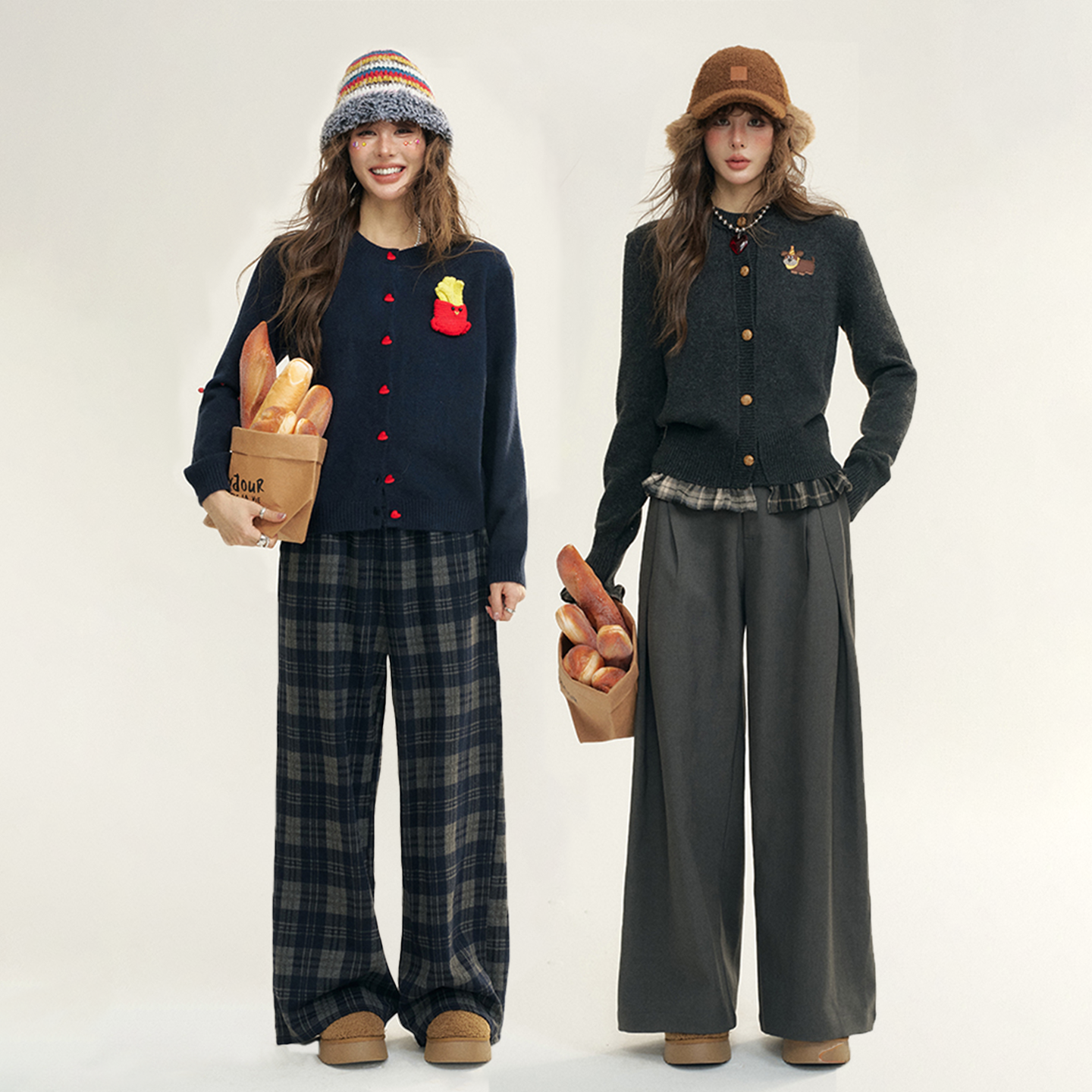 【所有姐姐的衣橱直播间】IHDXD 拼接深色毛衣/格纹休闲长裤