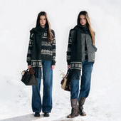 深蓝牛仔裤 IHDXD棉马夹 雪花围巾毛衣