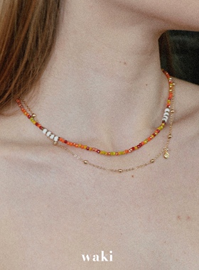 waki 西西里冰茶 Sicilian Icetea 橘色可叠戴米珠闪亮串珠项链