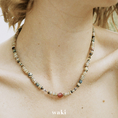 waki贝壳玉石串珠男女度假项链