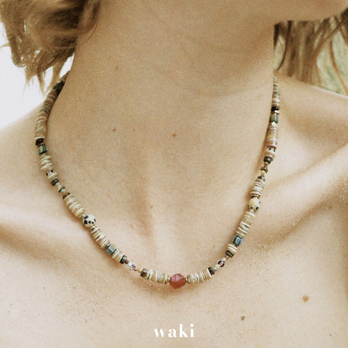 waki贝壳玉石串珠男女度假项链