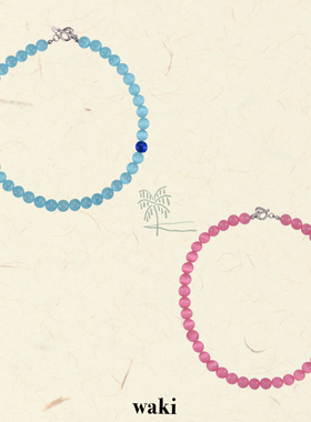 waki 大溪地Tahiti /可爱岛Kauai 猫眼石度假感粉蓝手工串珠项链