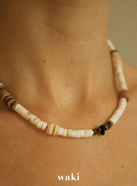 waki 自由牧场 Freedom Ranch 米色天然石材手工串珠项链