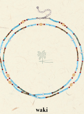 waki 乌鲁瓦图 Uluwatu 长款蓝色系海洋感毛衣链串珠项链
