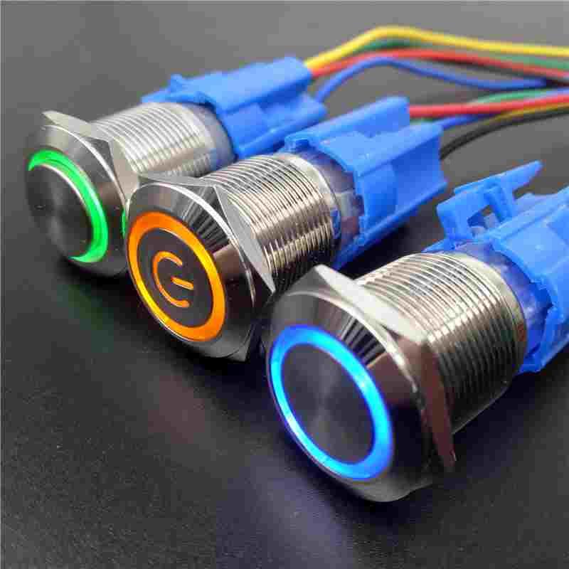 带线金属按钮开关自锁复位带LED灯2开2闭8只脚两开两闭16 19 22mm