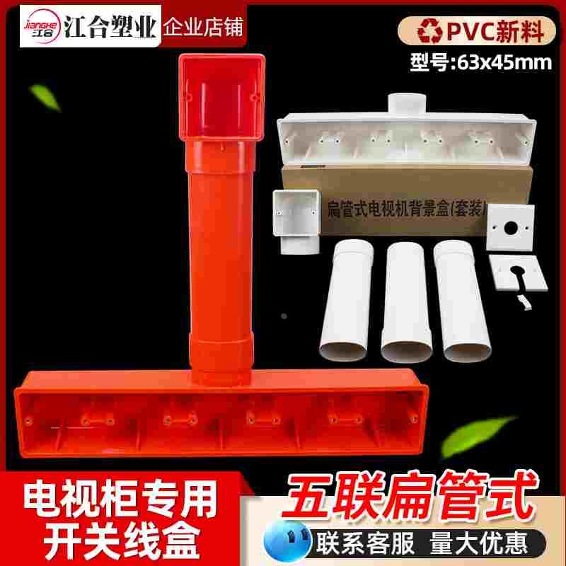 PVC86型电视背景墙专用预埋盒子63五联影音底盒扁管式接线盒套装