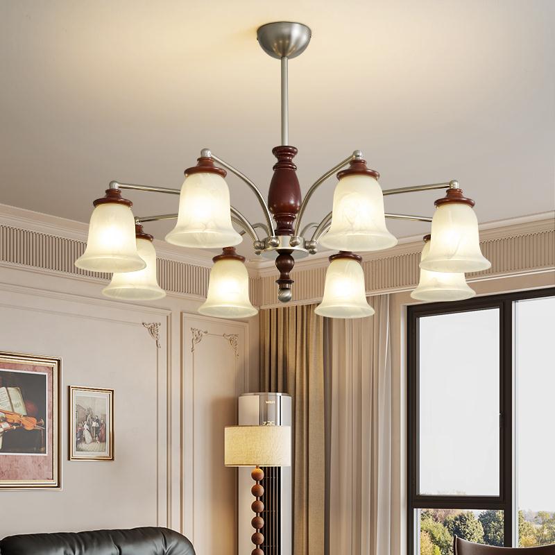 美式吊灯客厅餐厅卧室灯饰法式复古风玻璃新中式简约大气氛围感灯