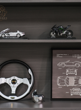轻奢样板间高档儿童房摆件现代简约软装方向盘赛车主题书柜装饰品
