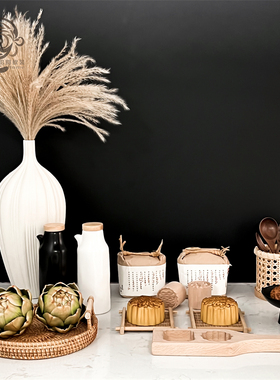 新中式样板间厨房摆件软装道具套装仿真月饼核桃陶瓷油瓶橱柜装饰