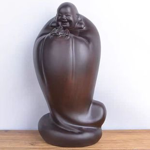 黑檀木雕弥勒佛五福临门实木笑佛福在眼前摆件红木招财工艺饰品