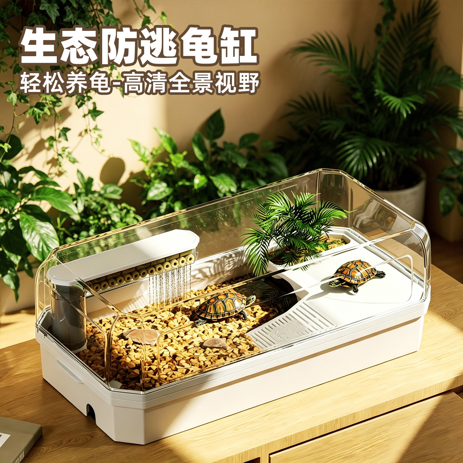 养乌龟生态缸晒台巴西龟缸黄缘闭壳桌面造景寄居蟹饲养箱过滤套装