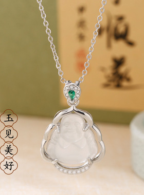 法国coopkoop玉石冰透佛公项链配饰女轻奢小众锁骨链新款吊坠