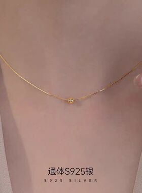 法国coopkoops925银单颗金色圆珠项链女简约小众锁骨链ins