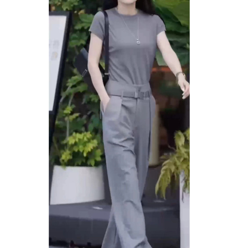 法国coopkoop夏季新款时尚净版短袖打底衫高腰阔腿长裤女装