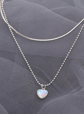 法国CoopKoop双层月光石项链女爱心蛇骨锁骨链小众气质百搭个性