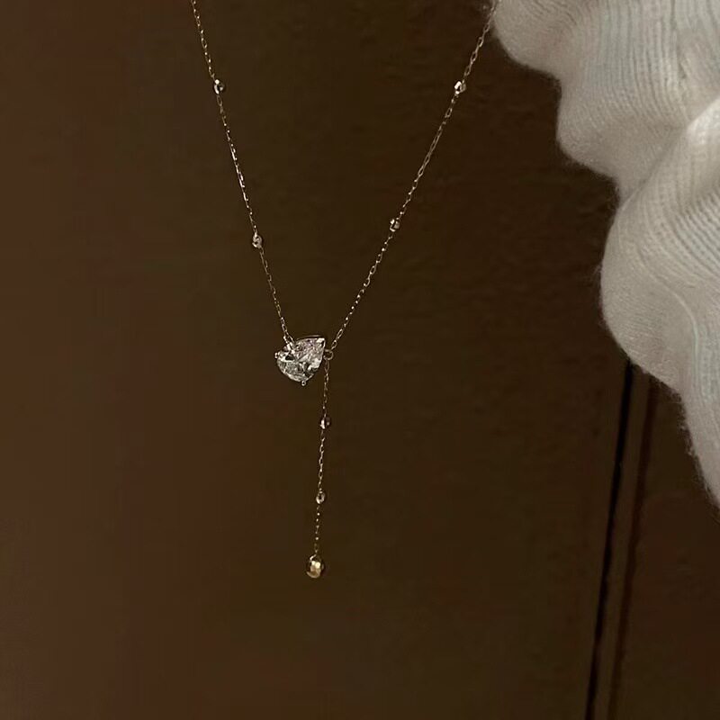 法国coopkoops925银鸽子闪钻金珠y字水滴锆石项链女轻奢高级锁骨