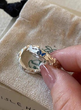 法国coopkoops925银蓝色蝴蝶戒指小众高级冷淡风指环轻奢个性