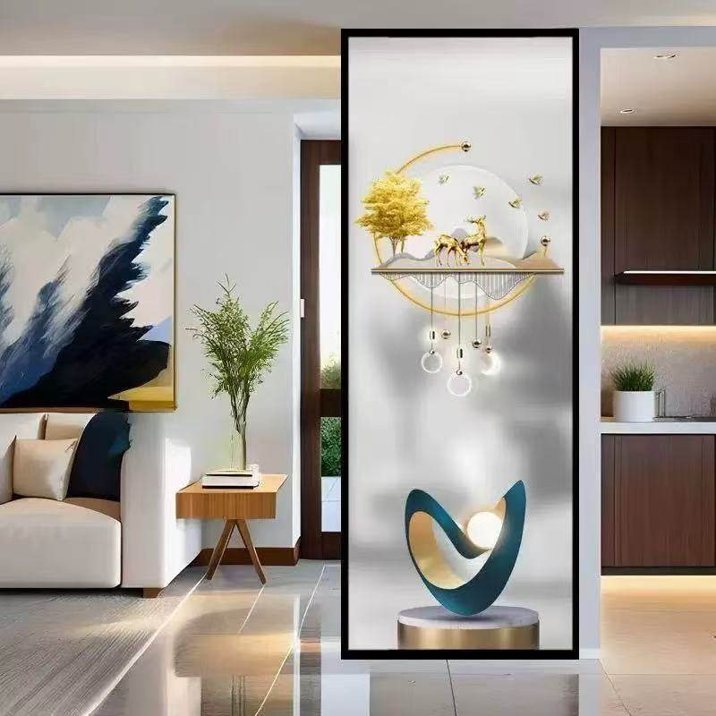 新中式现代入户客厅玄关卧室隔断遮挡意式艺术钢化玻璃屏风定制