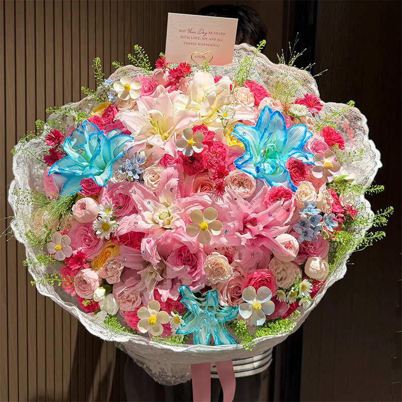 多巴胺重瓣百合永生花束礼物仿真生日礼物女生友送闺蜜圣诞节礼物