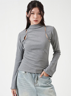 PA33WORD 原创设计感半高领独特镂空百搭修身上衣