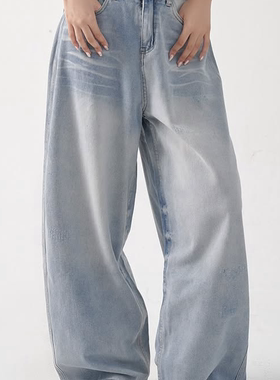 PA33WORD 原创美式水洗浅蓝色宽松休闲百搭牛仔裤