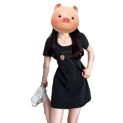 夏装法式赫本风方领连衣裙女2025新款裙子气质收腰显瘦短款小黑裙