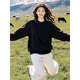 长袖 黑色正肩圆领卫衣女春秋季 2025新款 小个子宽松设计感套头上衣