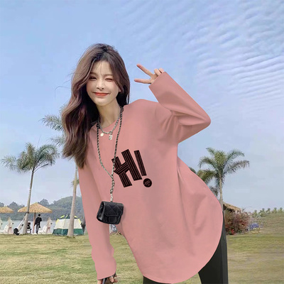 长袖中长款t恤女遮屁股洋气高档大版内搭打底衫鲨鱼裤的搭配上衣