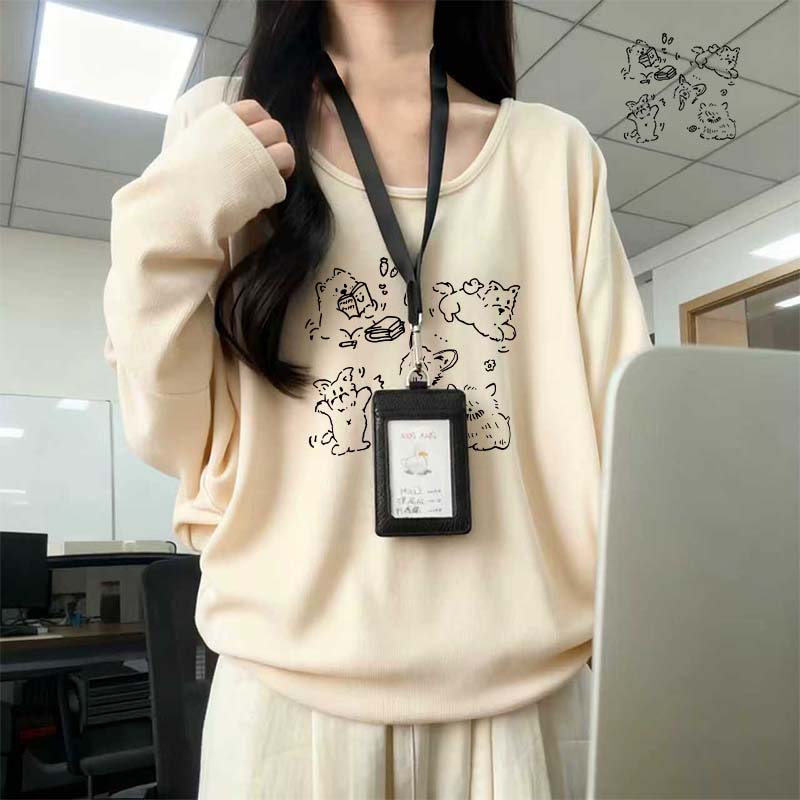 蝙蝠袖设计U领磨毛款保暖上衣女秋季装宽松遮肉高级感T恤打底衫