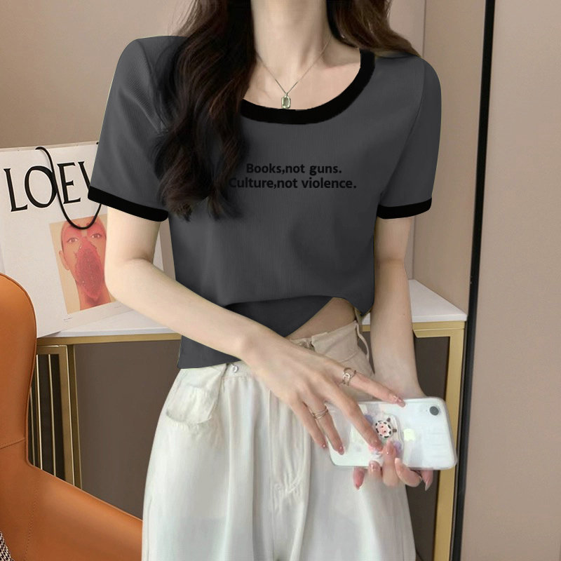 大码u领正肩短袖t恤女夏季胖mm纯欲风显瘦遮肚子修身短款上衣女图片