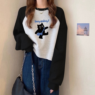 灰色短款插肩袖卫衣女款春秋正肩oversize春秋薄款2025新款上衣