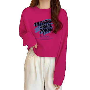 圆领无帽春秋款短上衣女款美式外套2025新款卫衣短款秋装薄款长袖