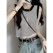 短款 无袖 T恤女夏坎肩外穿小个子泰国吊带背心宽肩带海边卡腰上衣