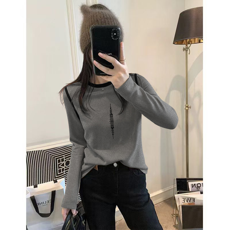打底衫女秋冬高级感洋气内搭加厚撞色修身显瘦设计感长袖磨毛上衣