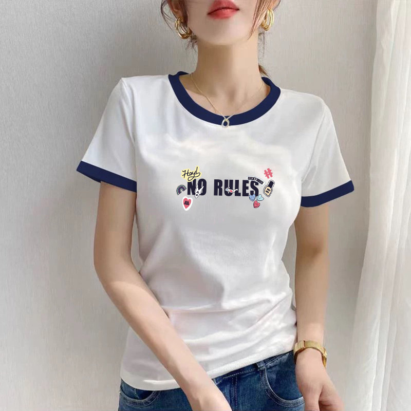白色短袖T恤女2025年夏季韩系chin简约宽松休闲圆领半袖大码女装