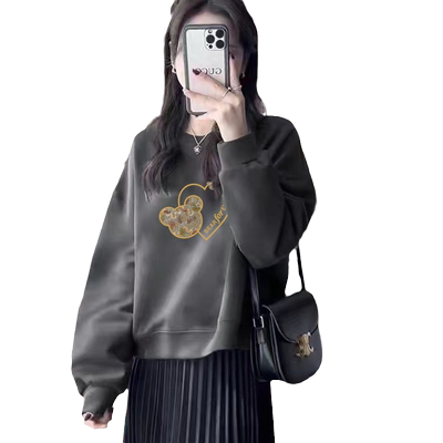 金边爱心灰色短款卫衣女款春秋冬正肩oversize加绒加厚2022新款