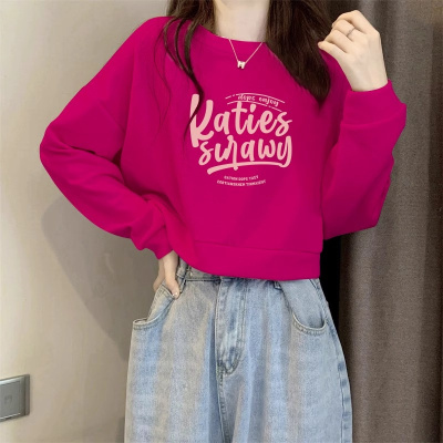 短款圆领正肩卫衣女秋季打底衫大码胖mm显瘦遮肉小个子长袖上衣